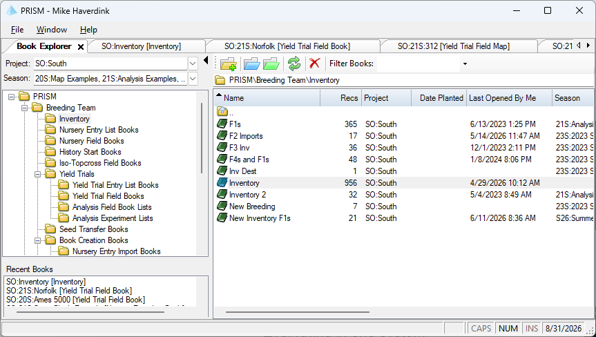 PRISM inventory and Book Explorer