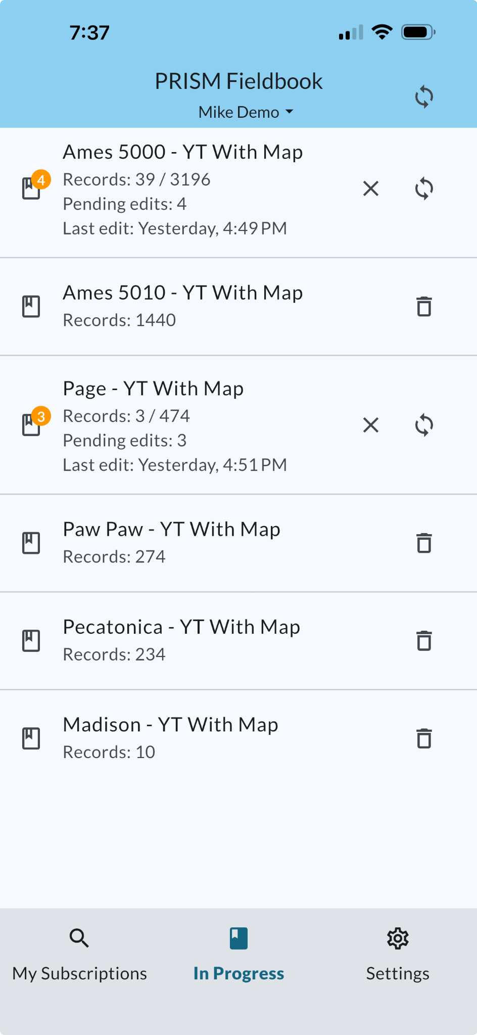 PRISM Fieldbook in-progress field books on a phone